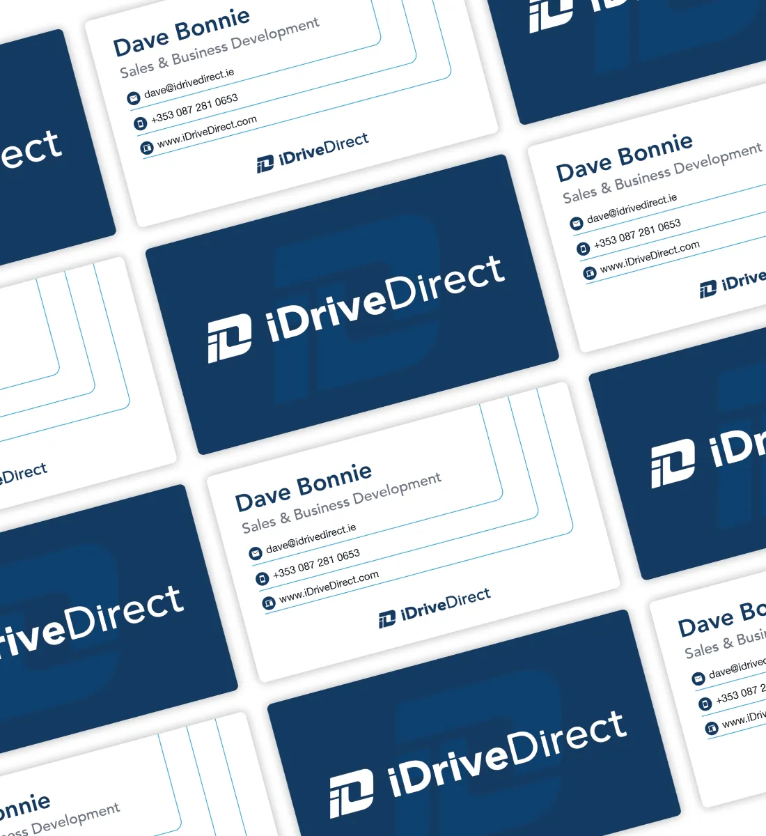 Navy and white iDriveDirect business cards
