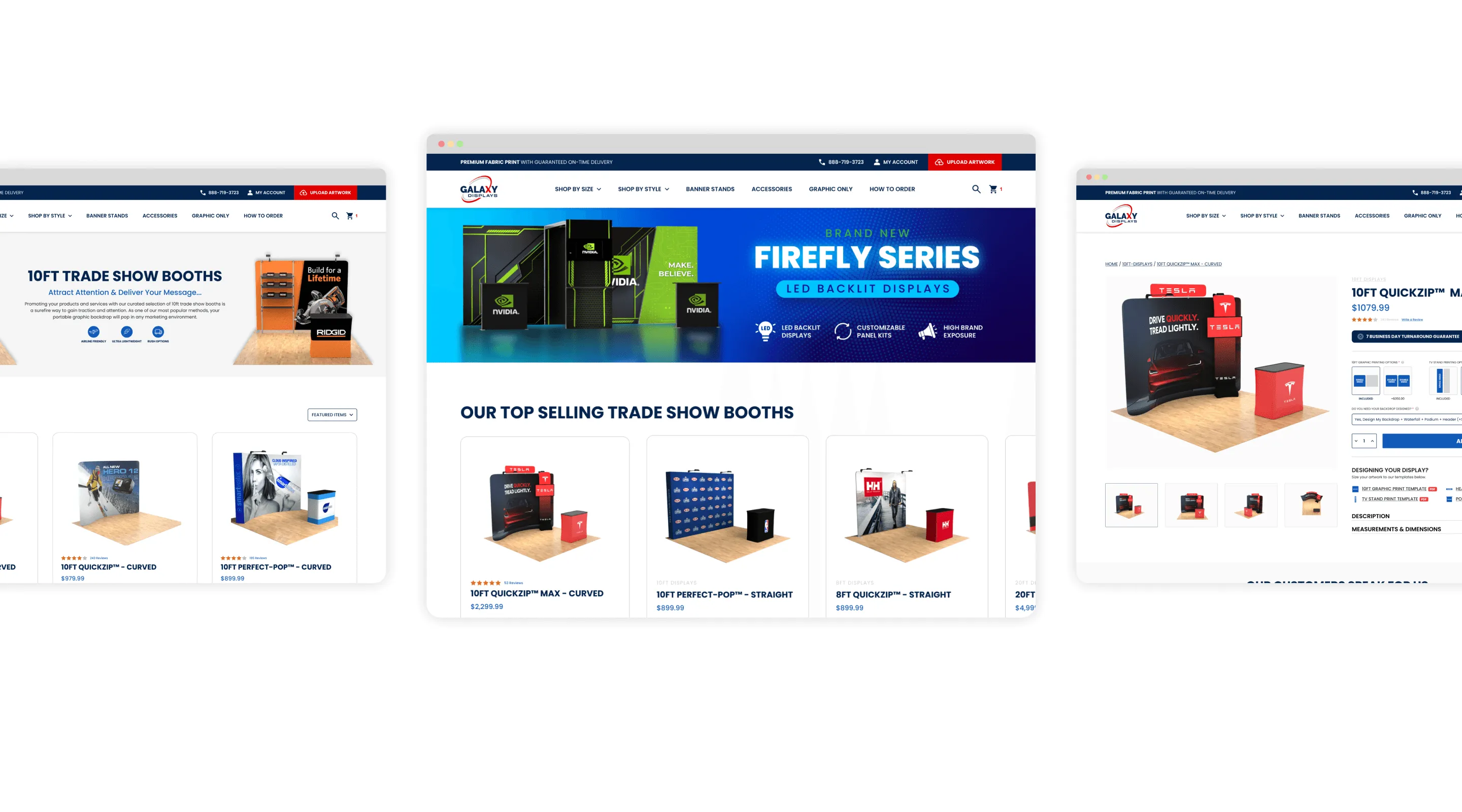Redesigned Galaxy Displays homepage and product pages