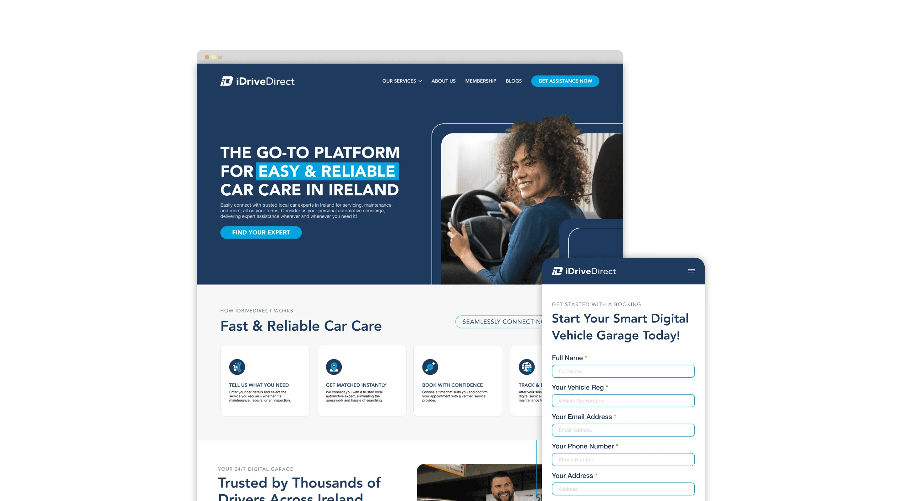 iDriveDirect website shown on a desktop screen and a phone