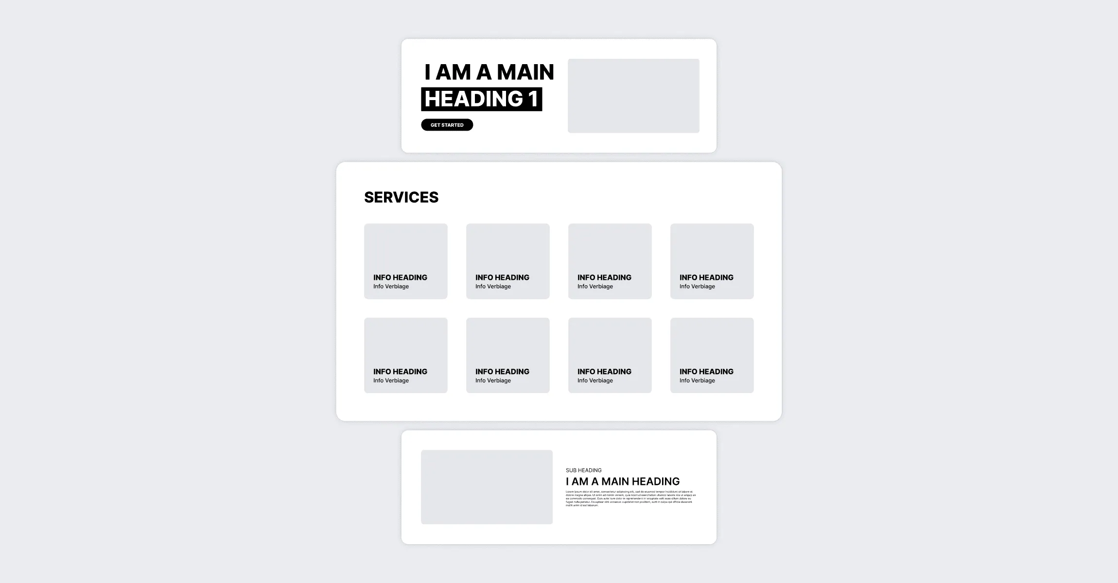 Reusable UI blocks: a hero heading and a grid of service cards