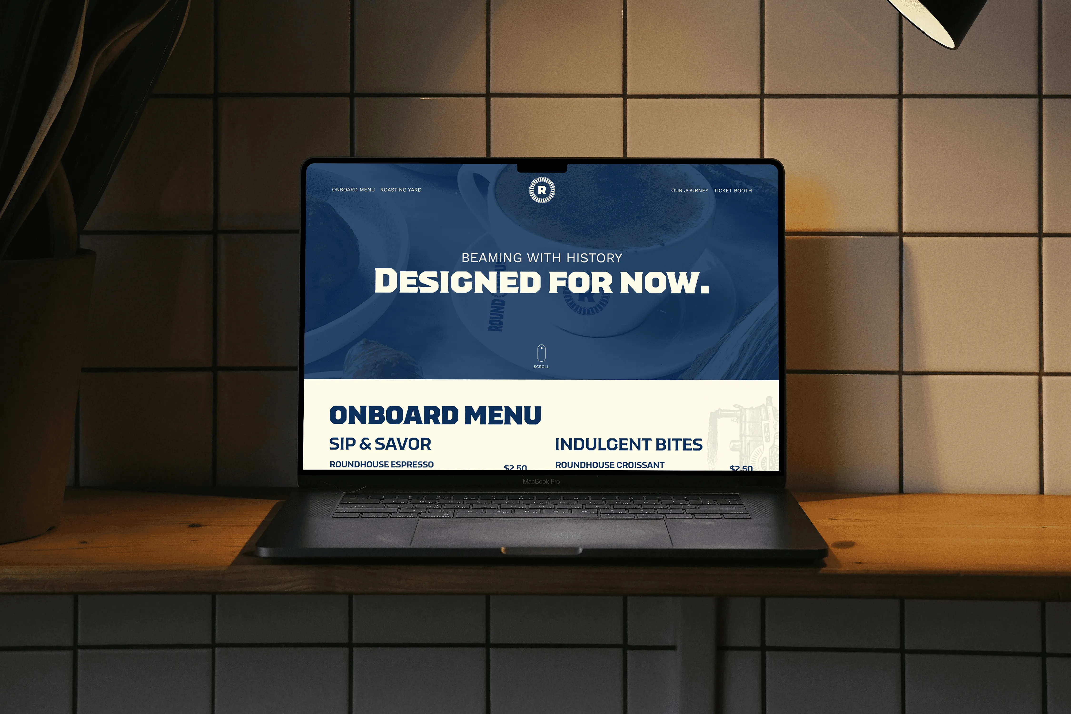 Roundhouse Café website on a laptop